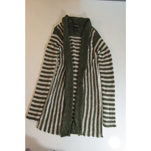 WetSeal Cardigan Long Open Front Olive and White Stripe Ladies M - Picture 1 of 6